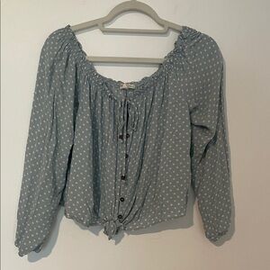 Rewind Boho Sage Green Cream Polka Dot Crop Top Large